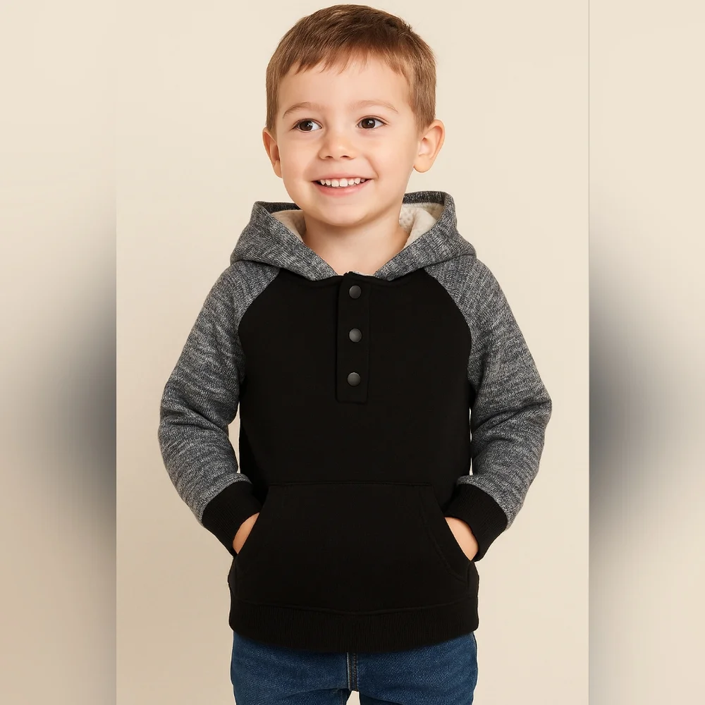 M4) Old Navy Sherpa-Lined Knit Sleeve Hoodie – Size 5T Boys Pullover